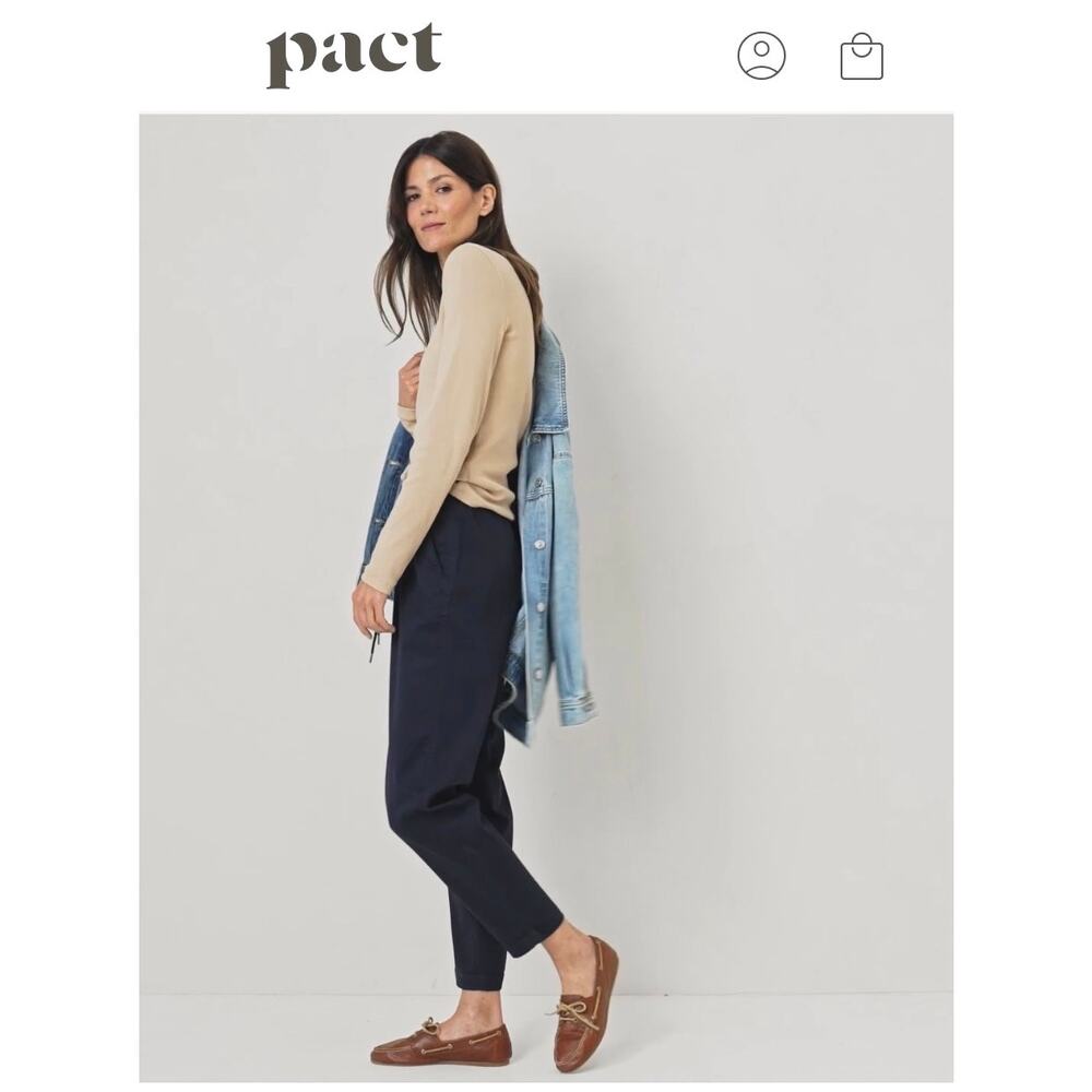 PACT Daily Twill Ultra High Rise Tapered Pants L Midnight Blue Organic Cotton